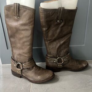 Frye Taupe Leather Heeled Boots